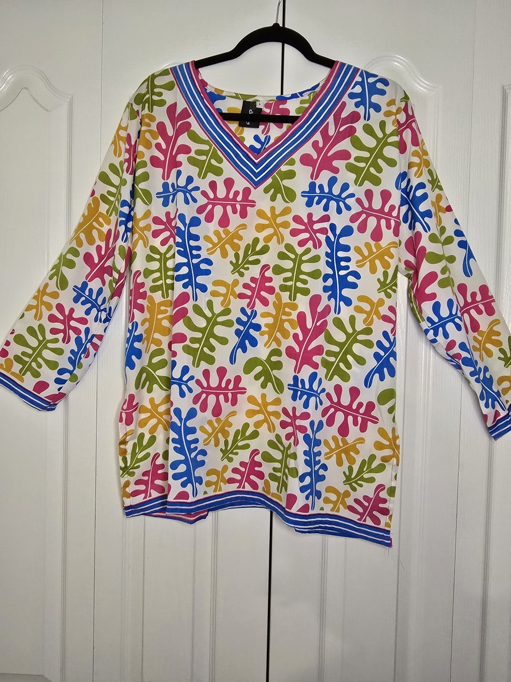 Women’s Colorful Swimwear Cover Up Beach Tunic Long Sleeve Floral Print
